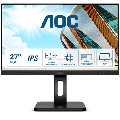 AOC Monitor Q27P2Q 27" (2560x1440) 4ms 16:9 USB HDMI DisplayPort Speaker Pivot Quad HD Black